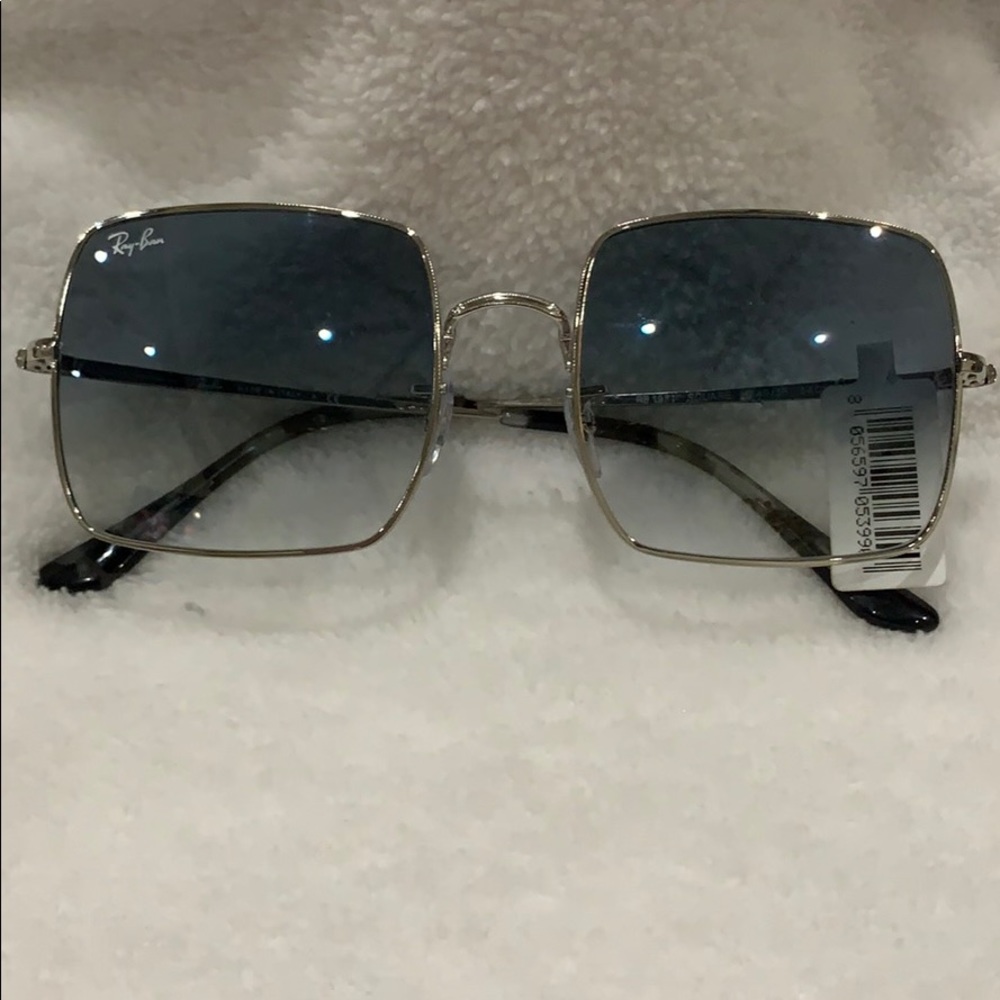 Ray-Ban Square Gradient Blue Lens Gold Frame Sunglasses